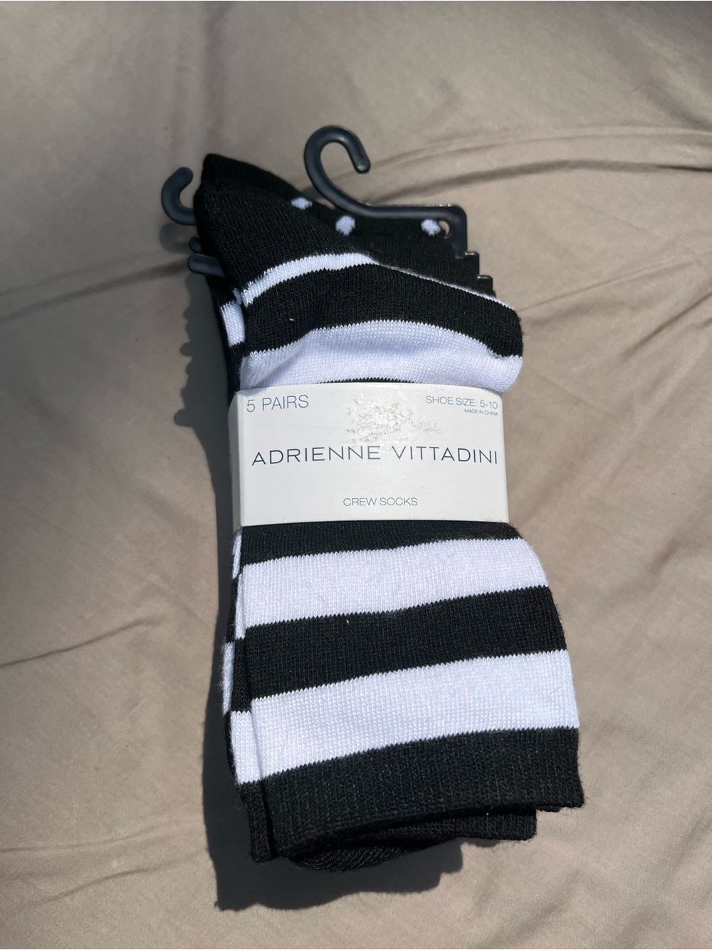 Adrienne Vittadini Black & White Striped Crew Socks - 5 Pack